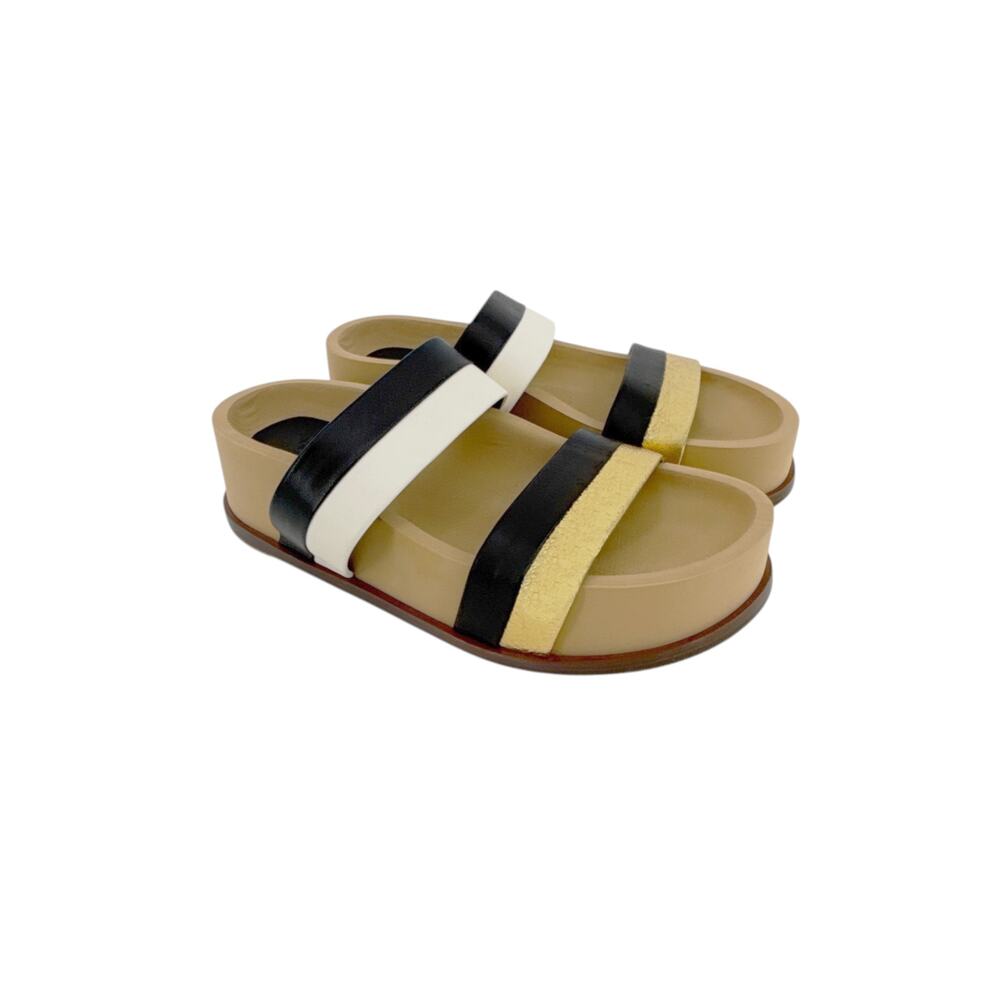 GABRIELA HEARST Striker Platform Sandal in Ivory, Gold & Black Leather 37